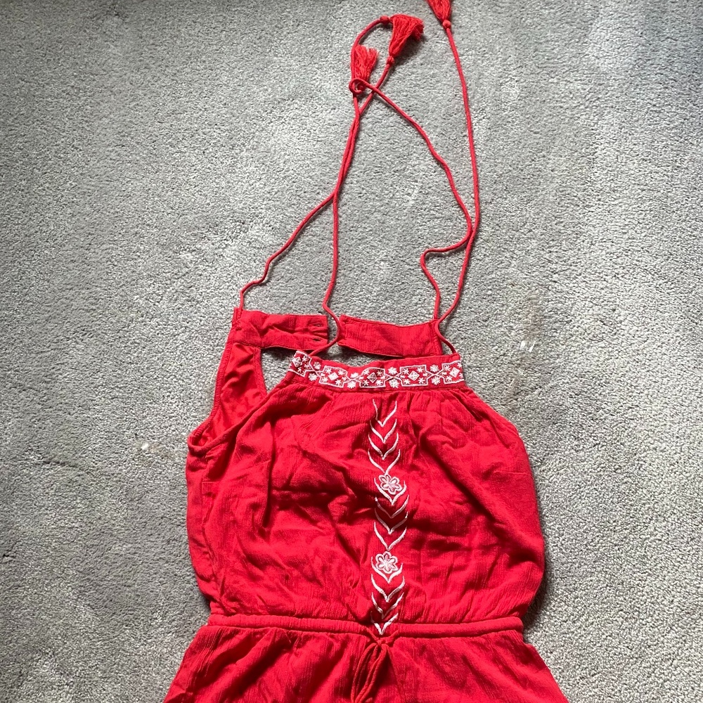 Blue Rain Red Embroidered Romper